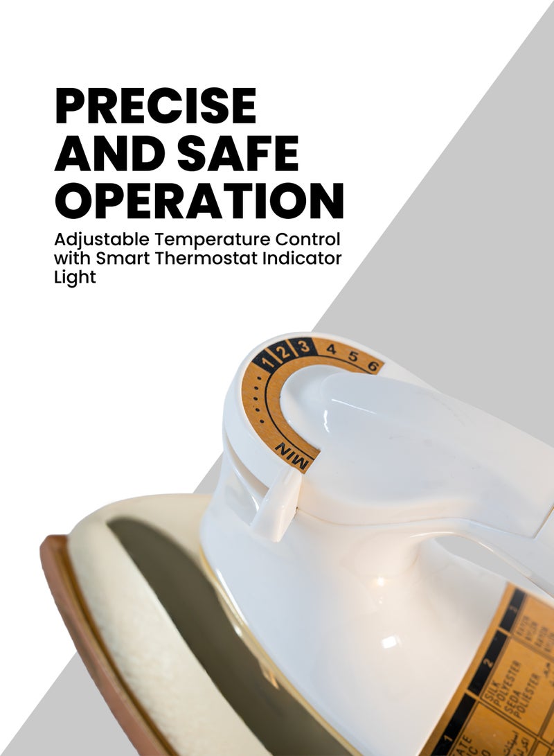 Team Heavy Duty Dry Iron with Ceramic Golden Soleplate, Adjustable Temperature Control, Auto Cut-Off & Overheat Protection – 1000-1200W - Image 4